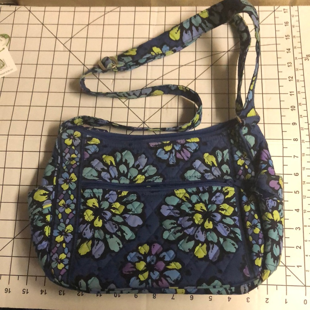Vera Bradley Indigo Pop Shoulder Bag Outside Zip, 2 Slip, Inside Zip, 3 Pockets